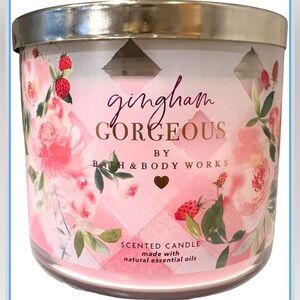 Bath & Body Works 3 Wick Scented Candle Gingham Gorgeous strawberry peach 14.5